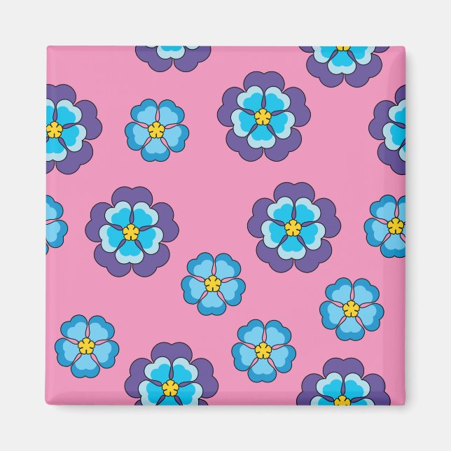 Blue Violet Pink Floral Pattern Magnet (Front)