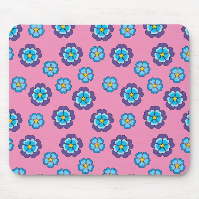 Blue Violet Pink Floral Pattern Mouse Pad (Front)