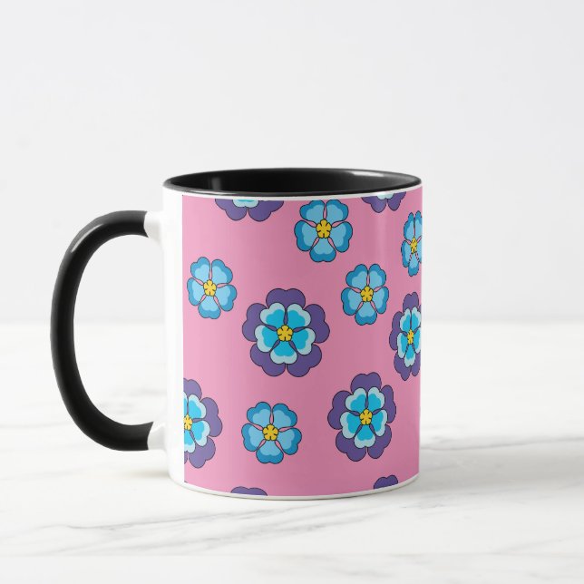 Blue Violet Pink Floral Pattern Mug (Left)
