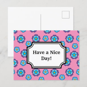Blue Violet Pink Floral Pattern Personalise Holiday Postcard