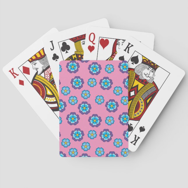 Blue Violet Pink Floral Pattern Playing Cards (Back)