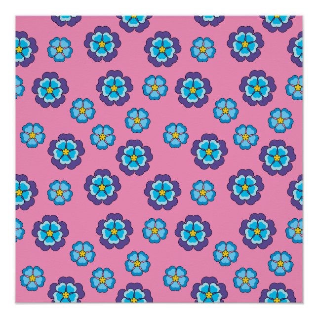 Blue Violet Pink Floral Pattern Poster (Front)