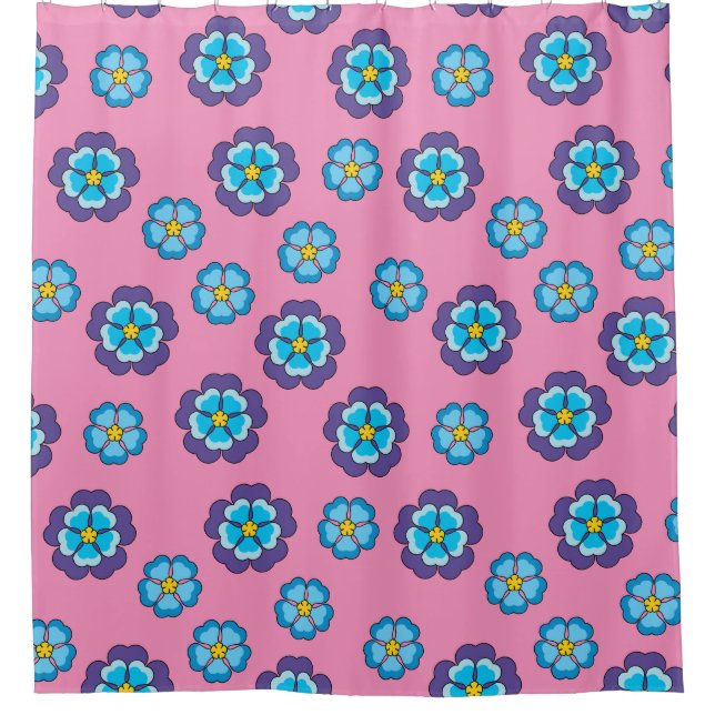 Blue Violet Pink Floral Pattern Shower Curtain (Front)
