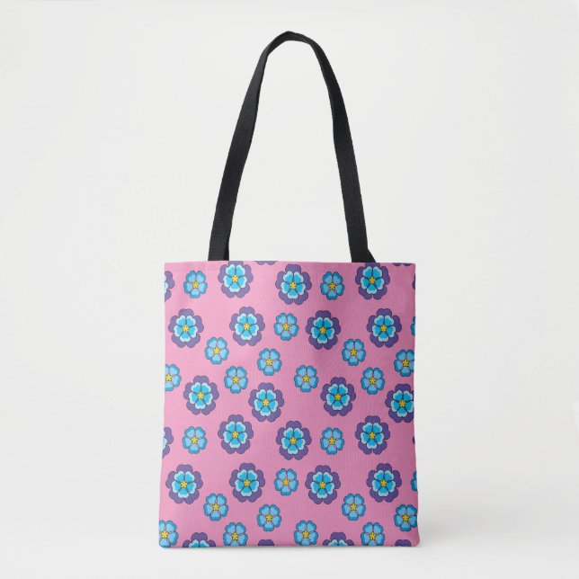 Blue Violet Pink Floral Pattern Tote Bag (Front)