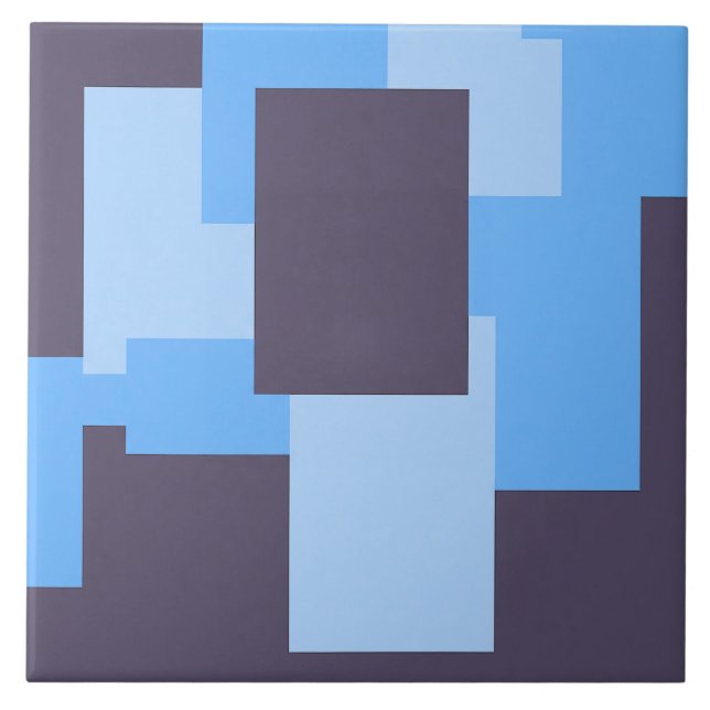 Blue + Violet Rectangle Pattern Ceramic Tile (Front)