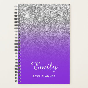 Blue Violet Silver Glitter Ombre Personalised Planner