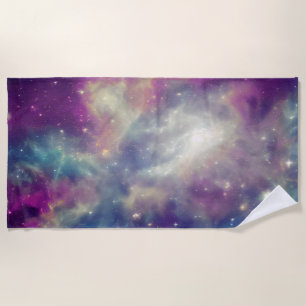 Blue Violet Teal Cosmic Nebula Milky Way Beach Towel