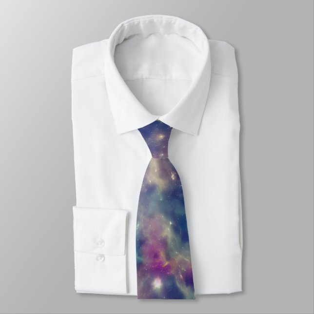 Blue Violet Teal Cosmic Nebula Milky Way Tie (Tied)
