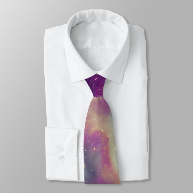 Blue Violet Teal Cosmic Nebula Milky Way Tie (Tied)
