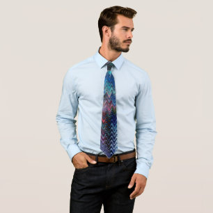Blue Violet Teal White Marbling Abstraction Tie