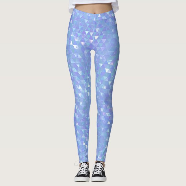 Blue Violet Trendy Triangles Geometric Leggings (Front)