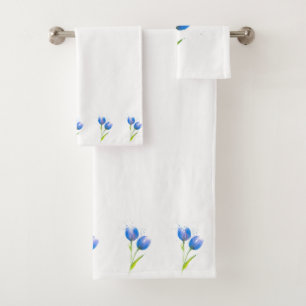Blue Violet Tulips Bath Towel Set