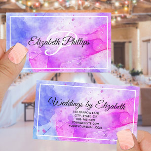 Blue Violet Watercolor Abstract Monogram Letter Business Card