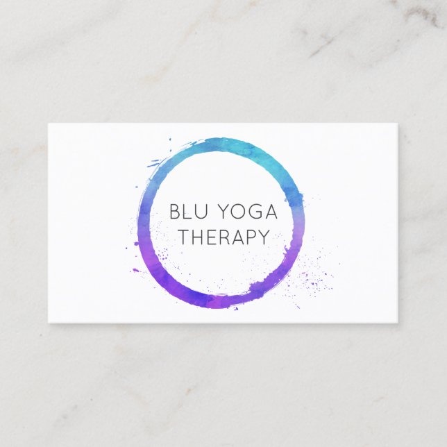 Blue-Violet Watercolor Painted Circle Logo Business Card (Front)