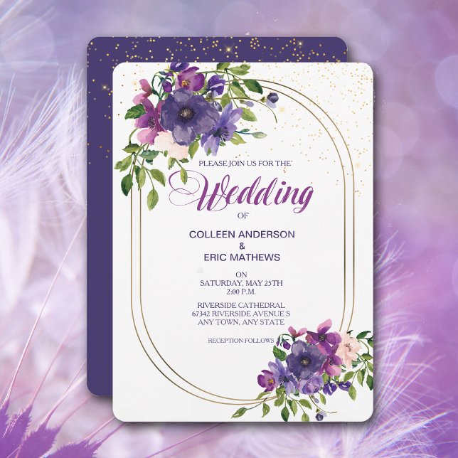 Blue Violet Wild Roses Double Frame Wedding Invitation (Creator Uploaded)