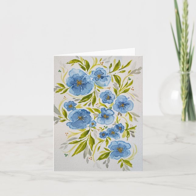 Blue violets green leaves - blank folded - all occ card (Front)