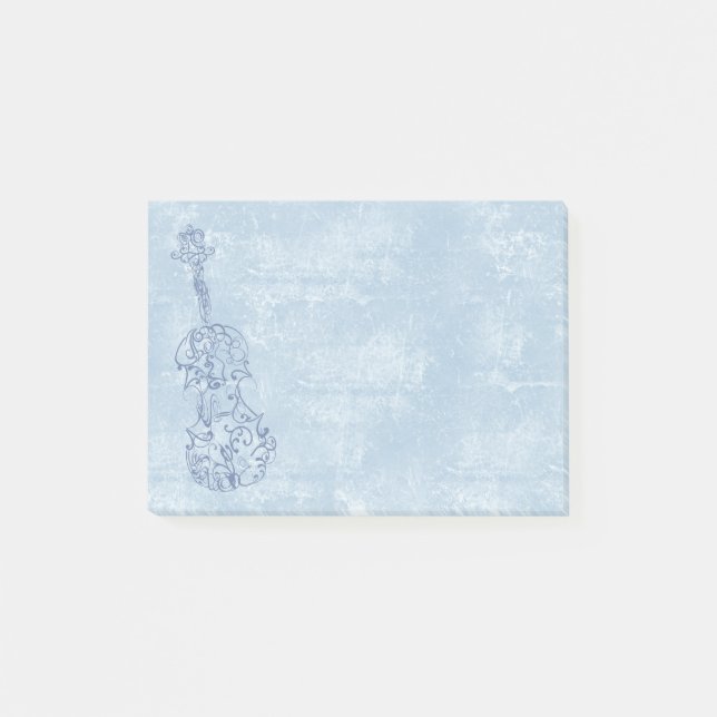 Blue Violin Line Drawing on Textured Effect Post-it Notes (Front)