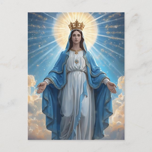 Blue VIrgin Mary Sympathy Folded Greeting Card (Front)