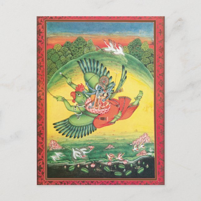 Blue Vishnu on Garuda Hindu God Art Card (Front)