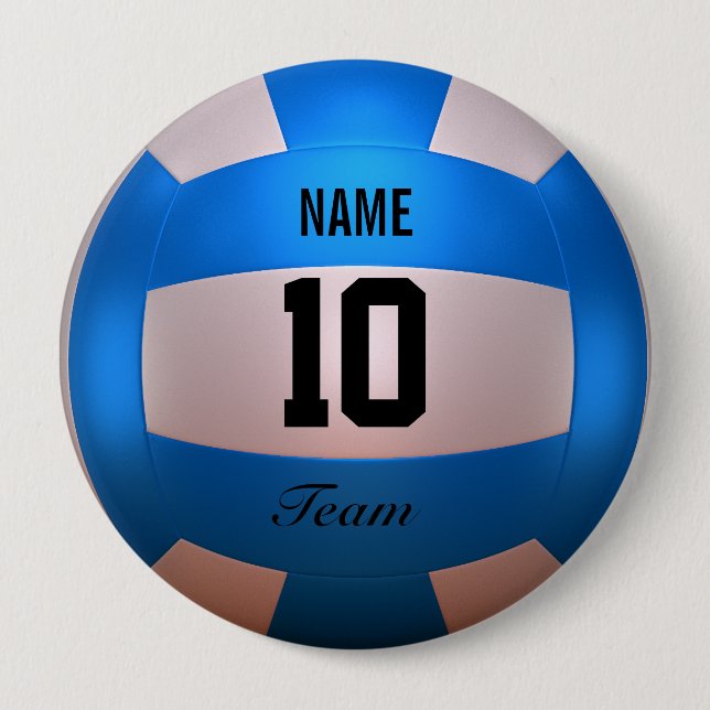 Blue Volleyball 10 Cm Round Badge (Front)