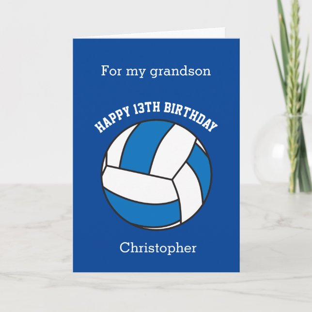 Blue Volleyball 13th Birthday Card (Front)