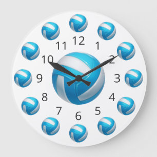  Blue Volleyball Atom with Numbers  Large Clock