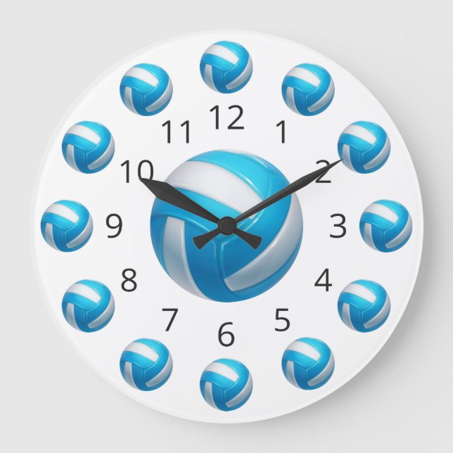  Blue Volleyball Atom with Numbers  Large Clock (Front)