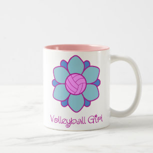 Blue Volleyball Girl Two-Tone Coffee Mug