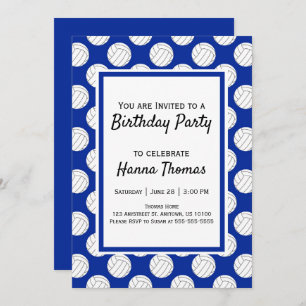 Blue Volleyball Theme Birthday Invitation