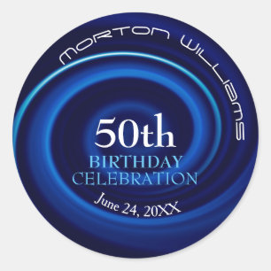 Blue Vortex 50th Birthday Round Sticker