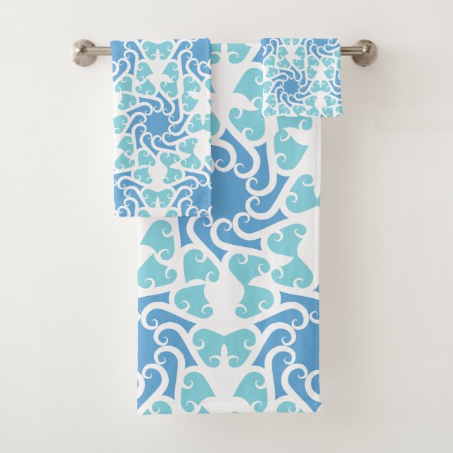 Blue vortex bath towel set (Insitu)