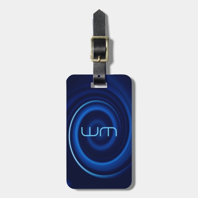 Blue Vortex Monogram Personalised Luggage Tag (Front Vertical)