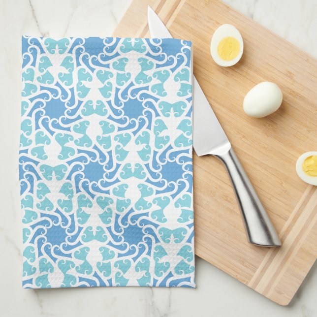 Blue vortex tea towel (Quarter Fold)