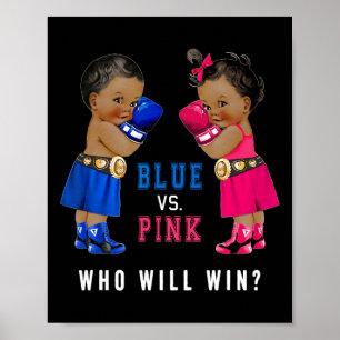 Blue Vs Pink Ethnic Boxing Babies Gender Reveal S Poster