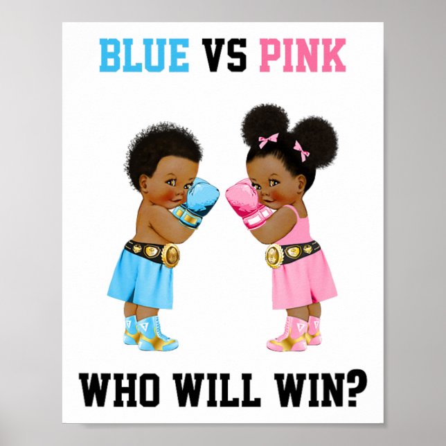 Blue Vs Pink Who Will Win Boxing Theme Gender Reve Poster (Front)