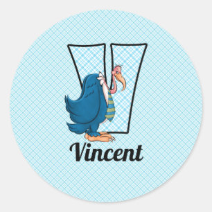 Blue Vulture with Letter V for Boys Classic Round Sticker
