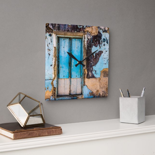 Blue wall and door square wall clock (Office)