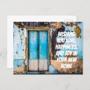 Blue wall & door new home congratulations postcard