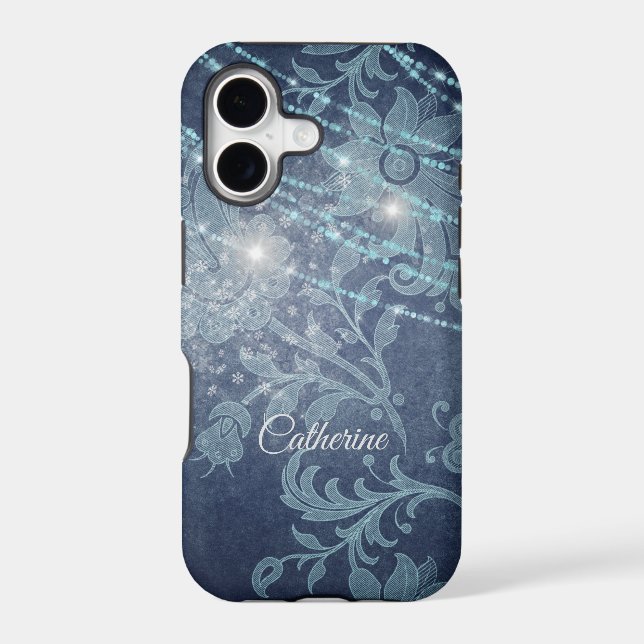 Blue Wallpaper Floral String LIghts Pattern (Back)