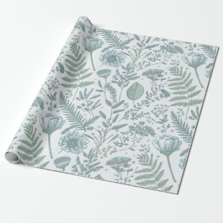 Blue Wallpaper Floral Wrapping Paper