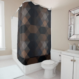 Blue, walnut and black geometric shower curtain