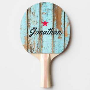 Blue Wash Wood Vintage Star Signature Ping Pong Paddle