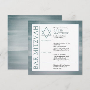 Blue Washed Watercolor Bar Mitzvah Invitation