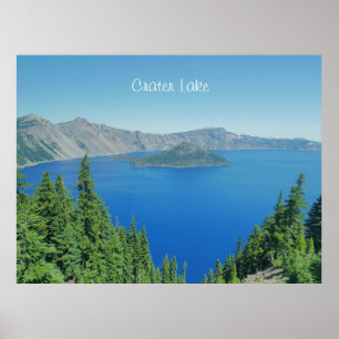 Blue Water and Alpine Trees at Crater Lake Photo  Poster