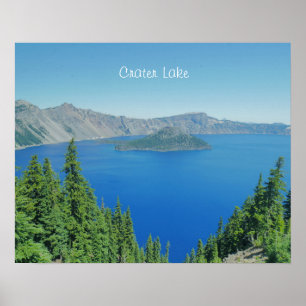 Blue Water and Alpine Trees at Crater Lake Photo Poster