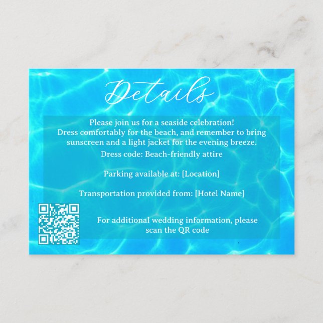 Blue Water Beach & Destination Wedding Ocean Theme Enclosure Card (Front)