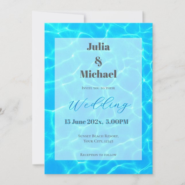 Blue Water Beach & Destination Wedding Ocean Theme Invitation (Front)