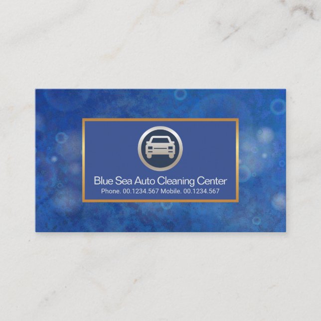 Blue Water Bubbles Gold Frame Auto Car Wash Business Card (Front)