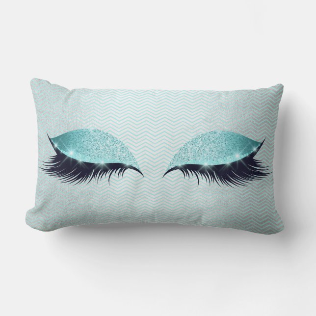 Blue Water Cat's Eye Lashes Glitter Makeup Black Lumbar Cushion (Front)