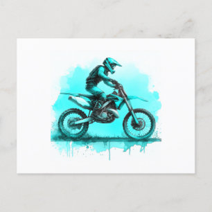Blue Water Colour Dirt Bike Holiday Postcard